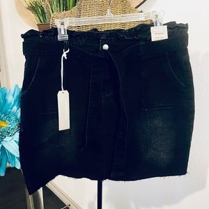Amaryllis Black Jean Mini Skirt w/ Paper Bag Waist Brexton Size 12